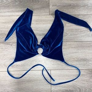 blue velvet tie crop top — size medium